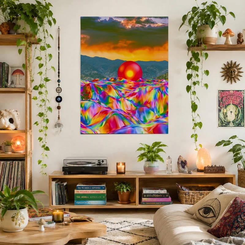 Psychedelischer Sonnenuntergang mit Kugel Poster