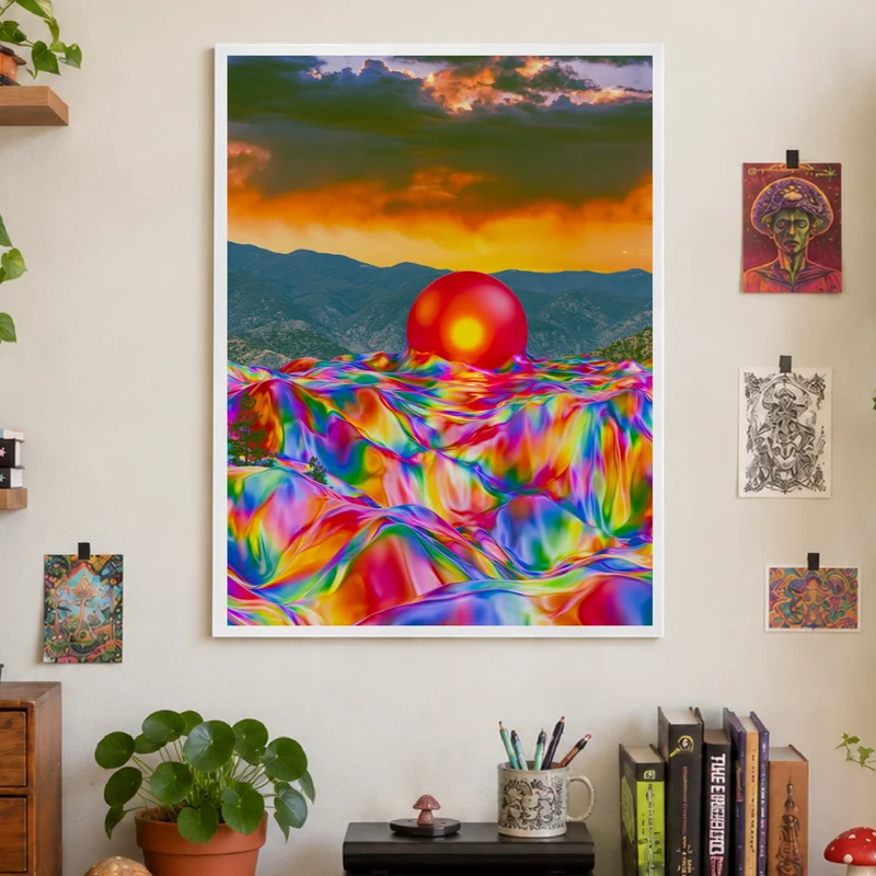 Psychedelischer Sonnenuntergang mit Kugel Poster