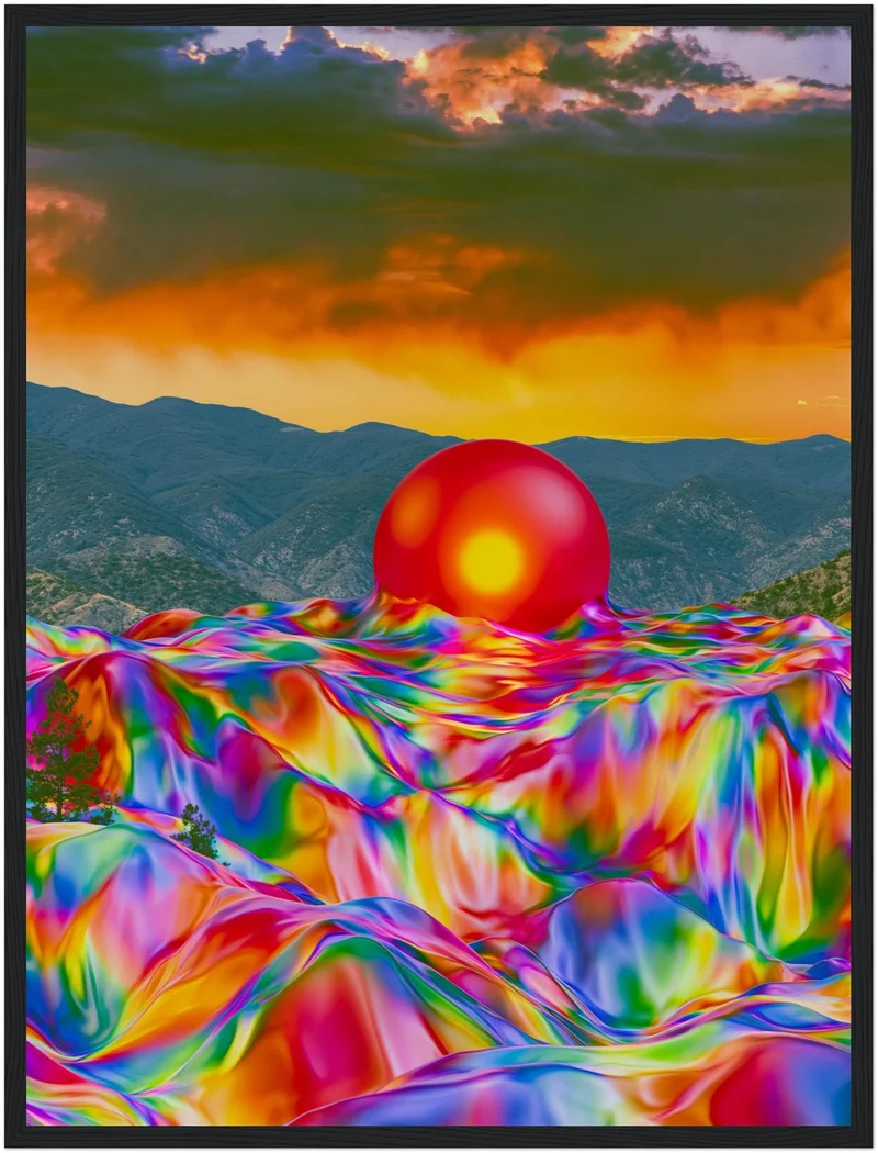 Psychedelischer Sonnenuntergang mit Kugel Poster
