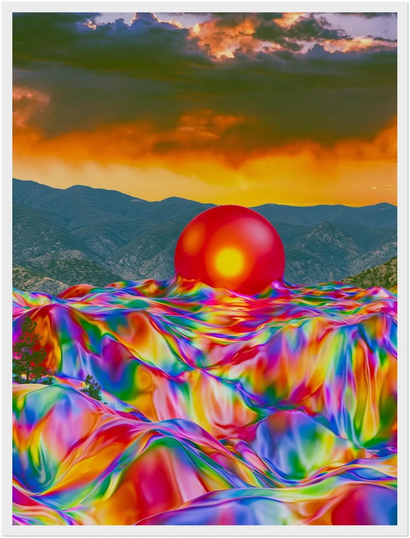 Psychedelischer Sonnenuntergang mit Kugel Poster