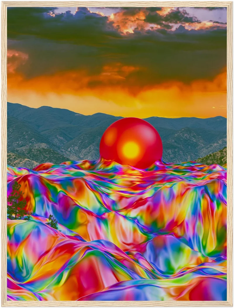 Psychedelischer Sonnenuntergang mit Kugel Poster