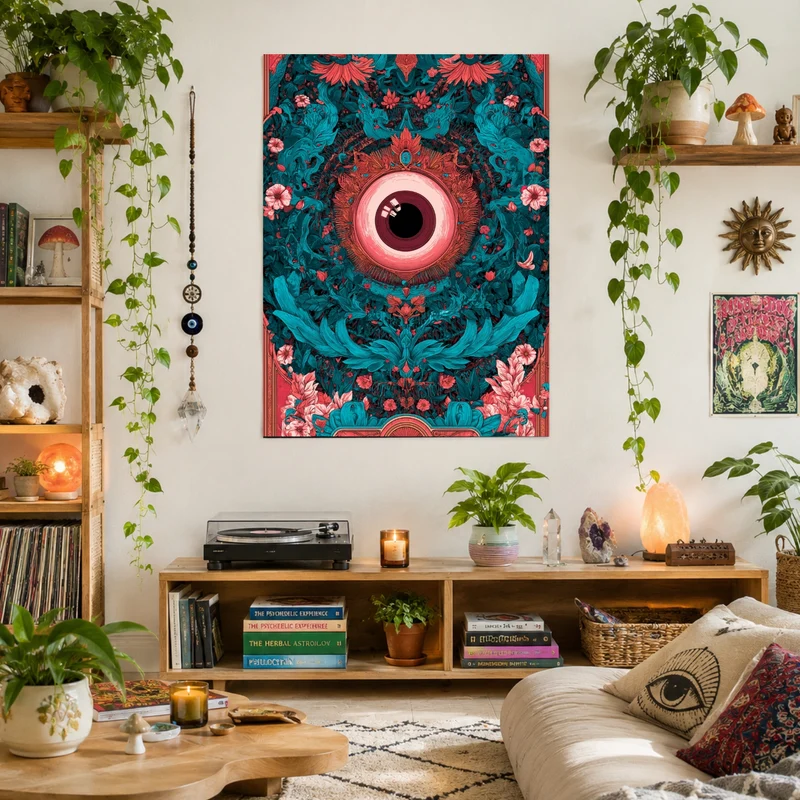 Allsehendes Auge im Blütenrausch Poster