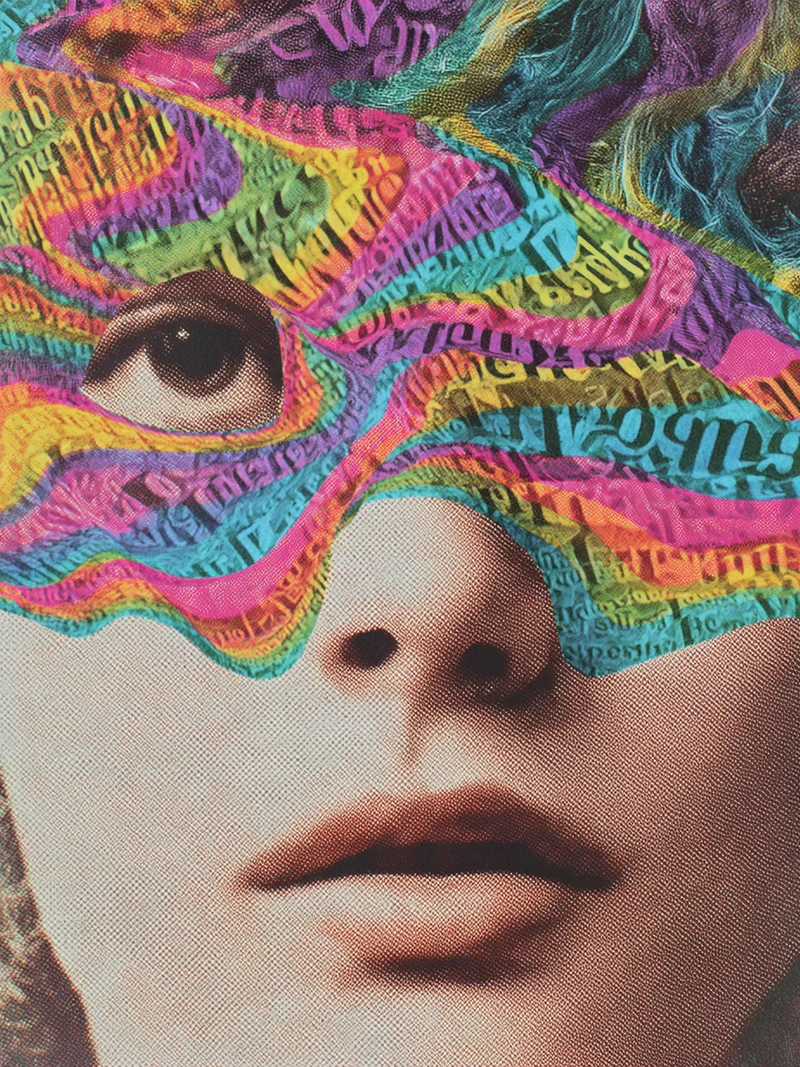 Psychedelisches Gesicht mit Schrift Leinwand