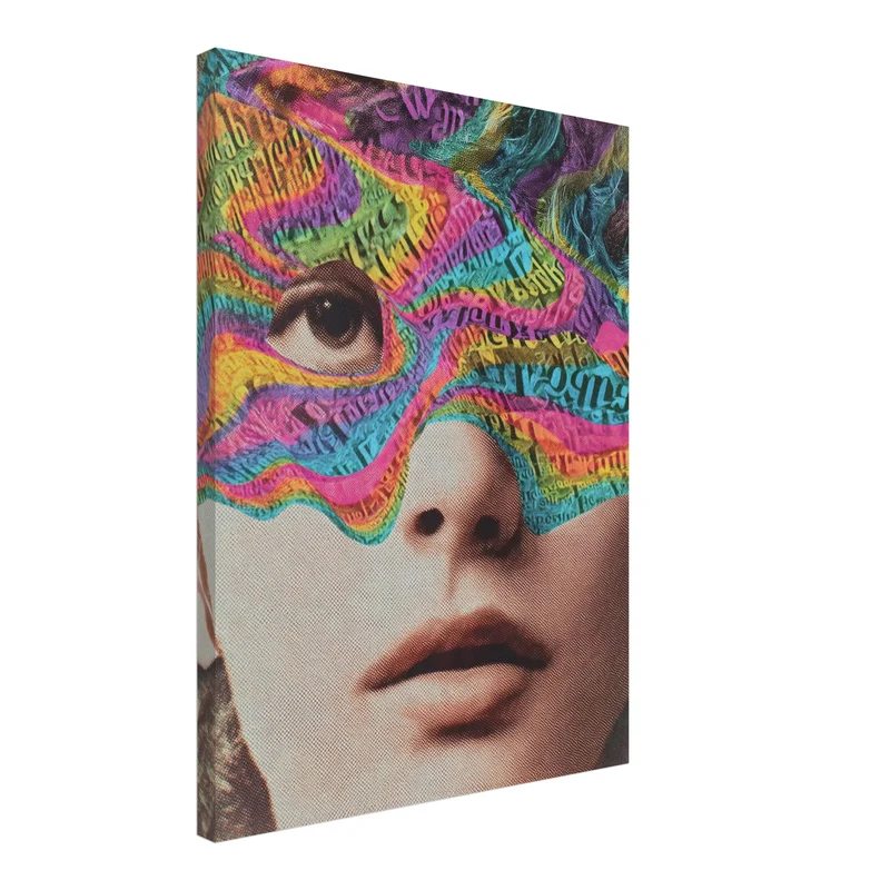 Psychedelisches Gesicht mit Schrift Leinwand
