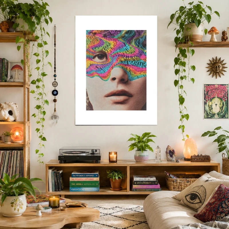 Psychedelisches Gesicht mit Schrift Poster