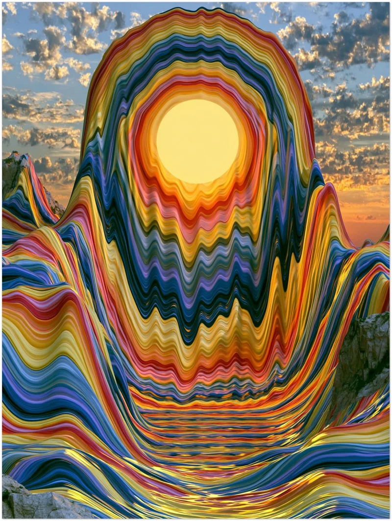 Psychedelischer Sonnenuntergang in Wellen Leinwand