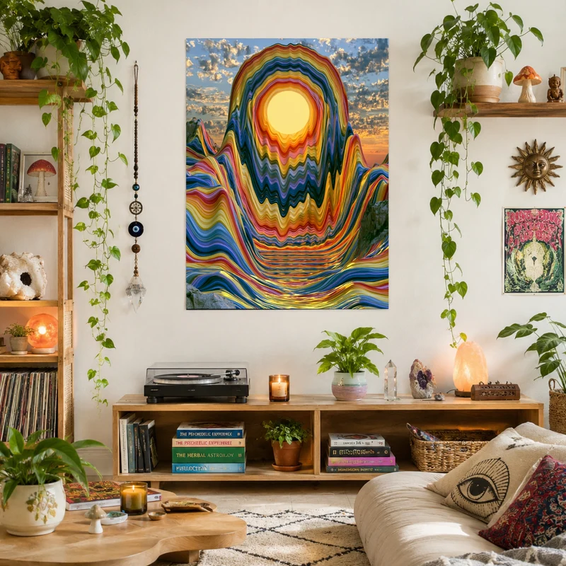 Psychedelischer Sonnenuntergang in Wellen Leinwand