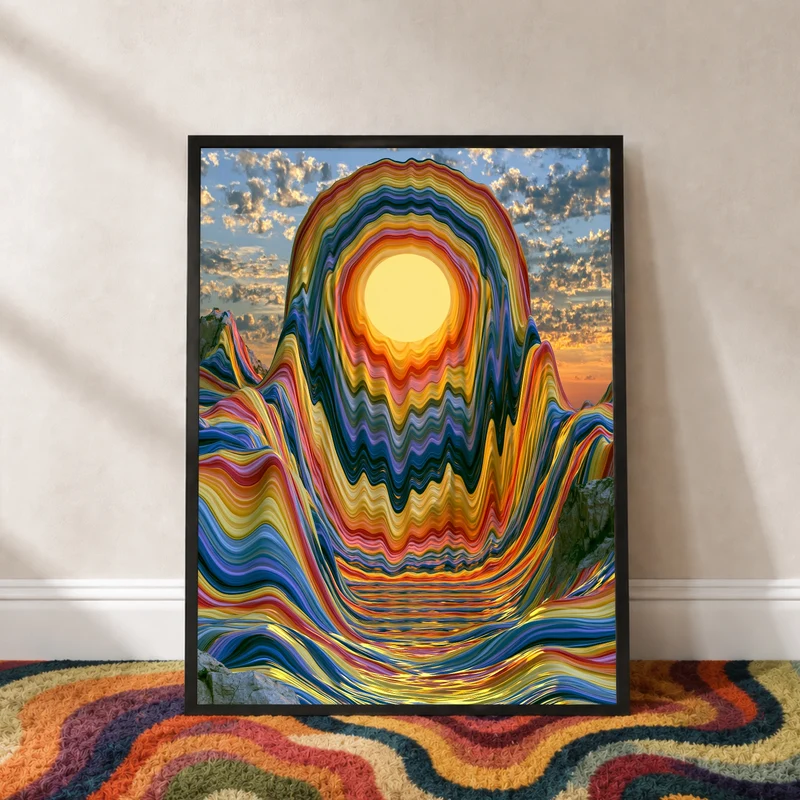 Psychedelischer Sonnenuntergang in Wellen Poster