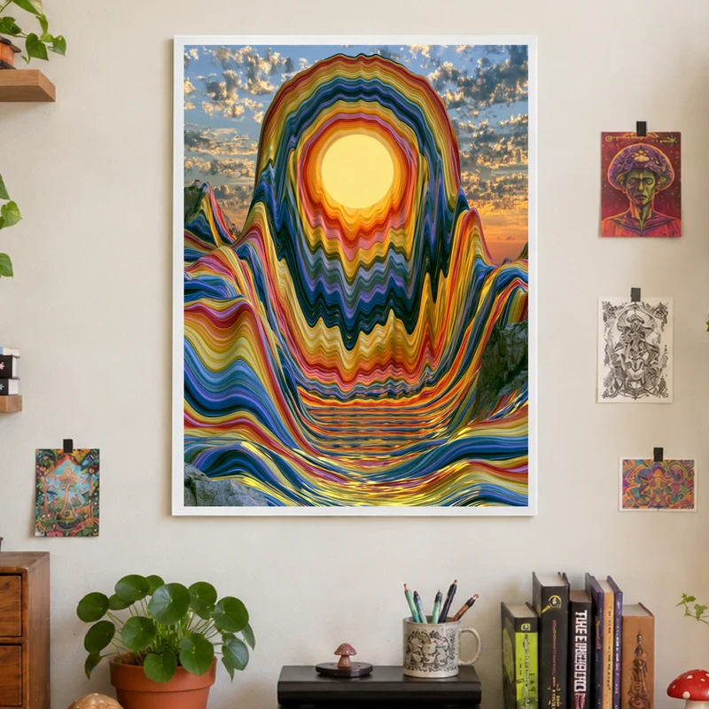 Psychedelischer Sonnenuntergang in Wellen Poster