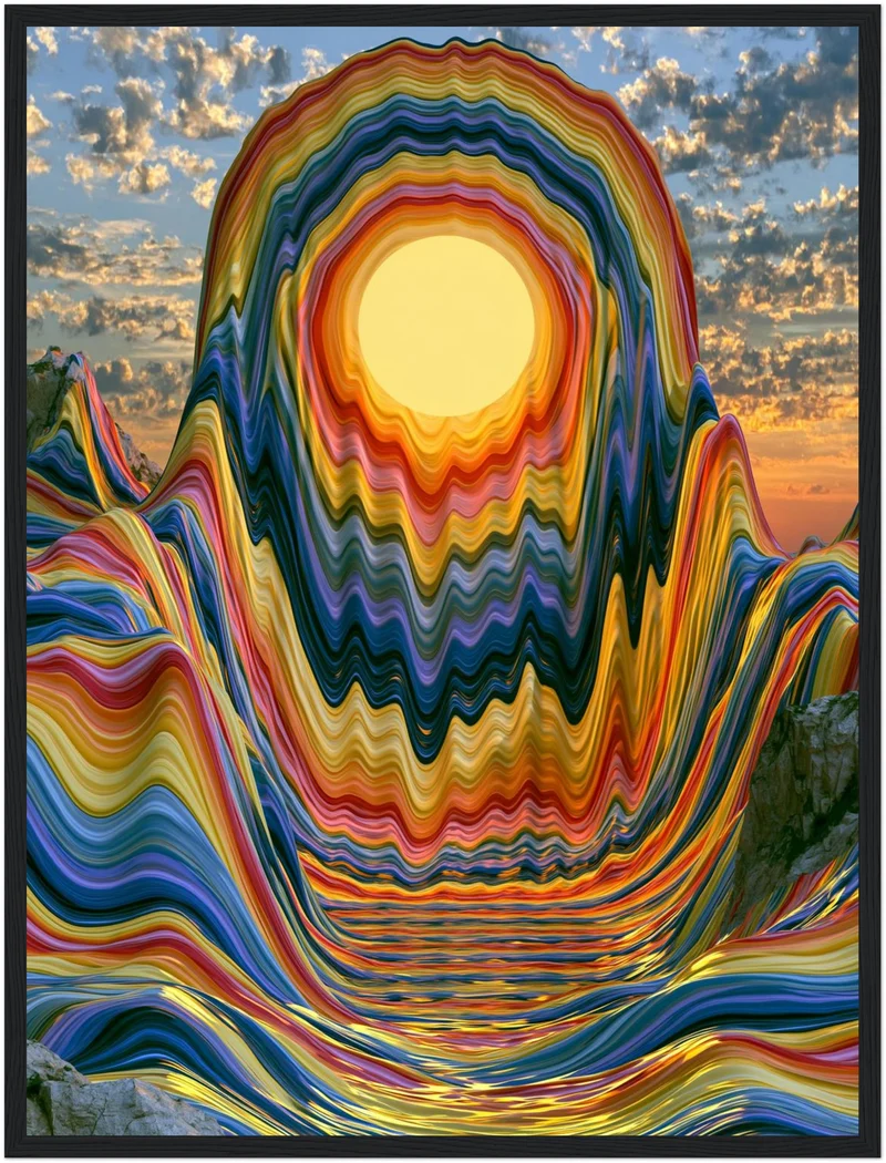 Psychedelischer Sonnenuntergang in Wellen Poster