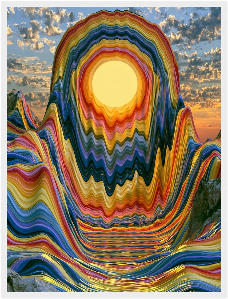Psychedelischer Sonnenuntergang in Wellen Poster