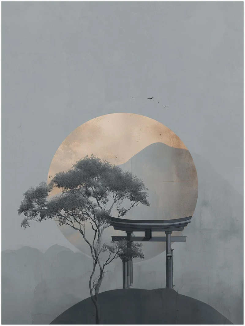 Torii im Morgennebel Leinwand