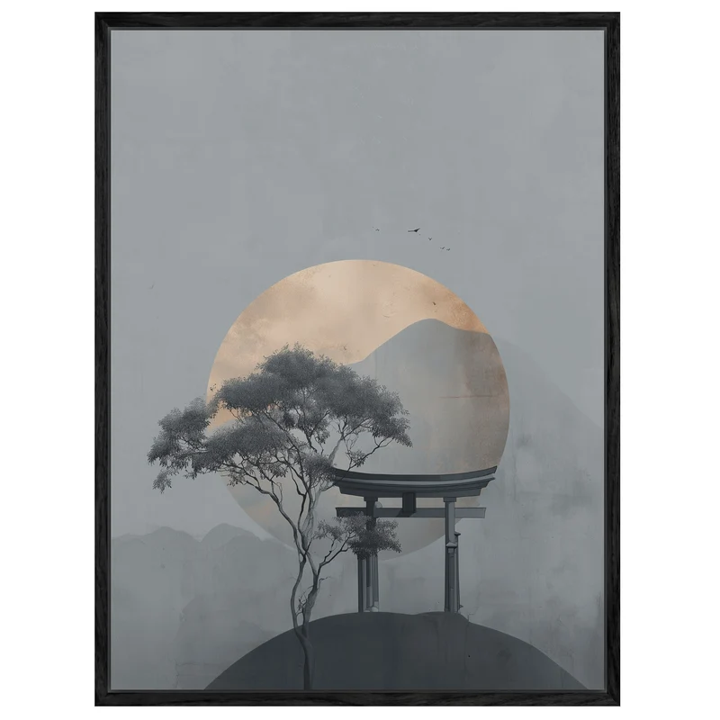 Torii im Morgennebel Leinwand