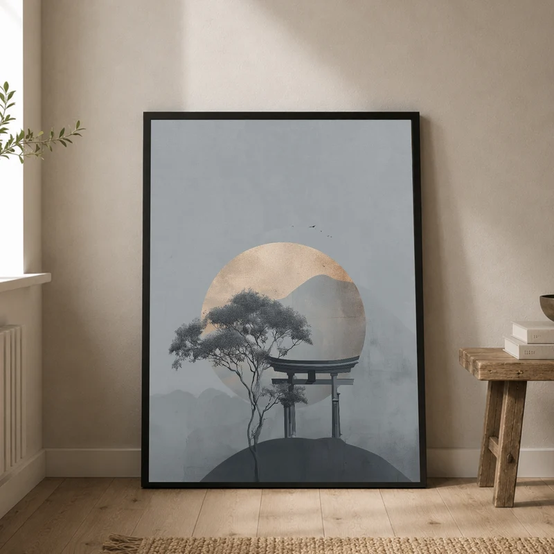 Torii im Morgennebel Poster