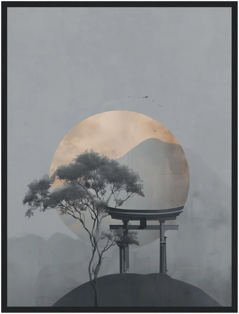 Torii im Morgennebel Poster