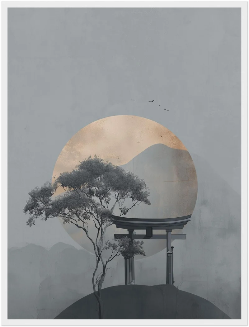 Torii im Morgennebel Poster