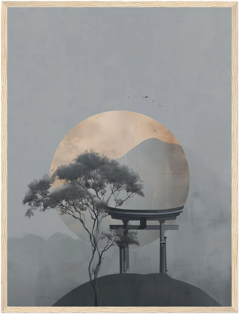 Torii im Morgennebel Poster