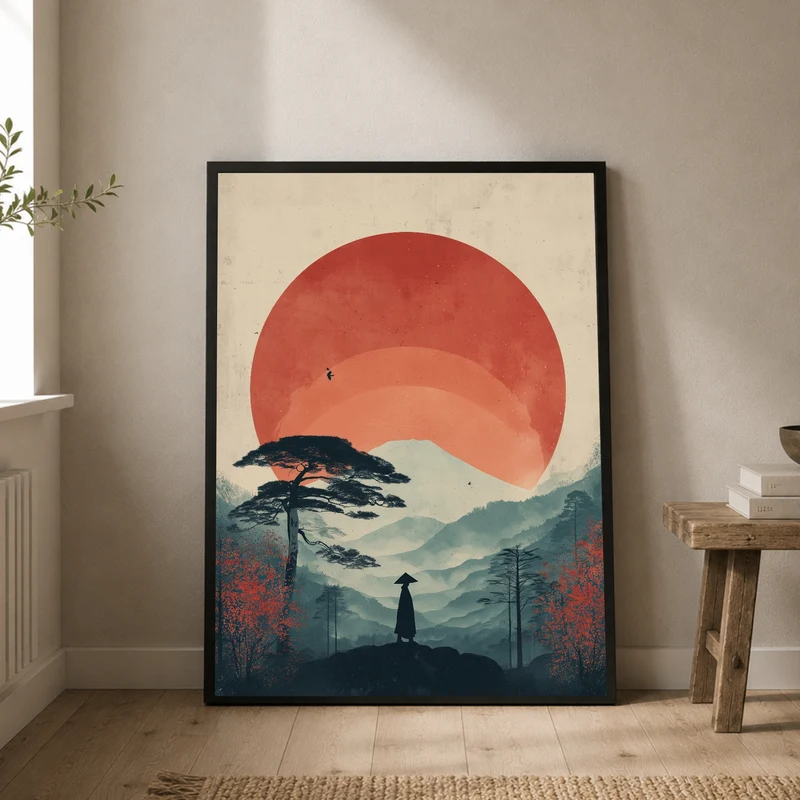 Wanderer vor roter Sonne Poster