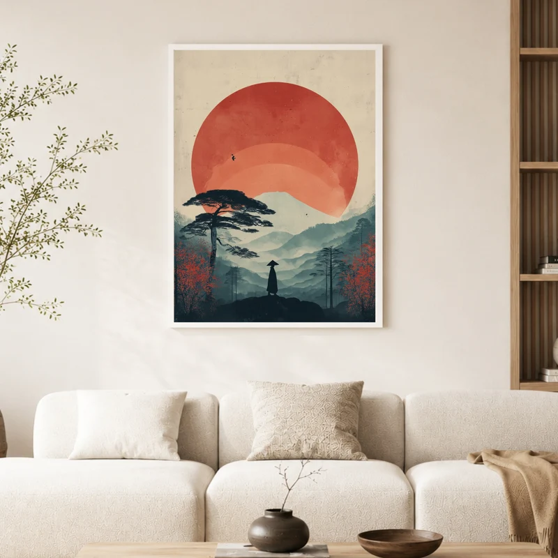 Wanderer vor roter Sonne Poster