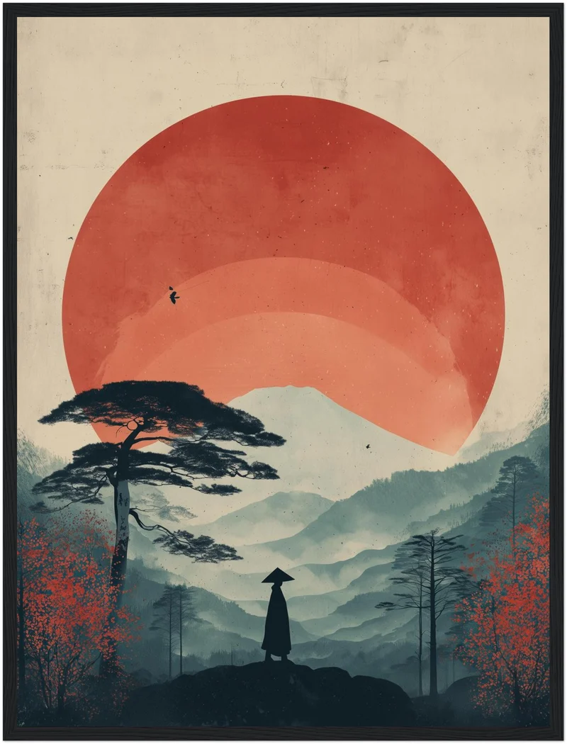 Wanderer vor roter Sonne Poster
