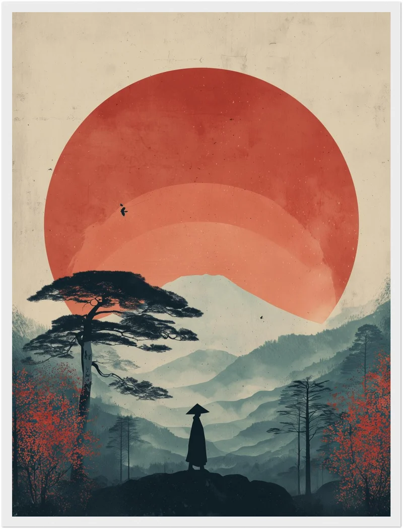 Wanderer vor roter Sonne Poster