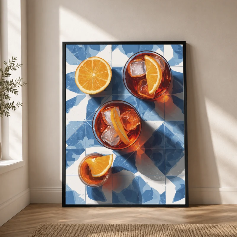 Aperitivo auf blauen Fliesen Poster