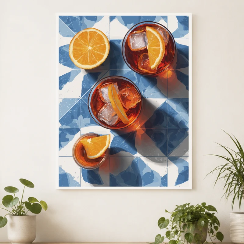 Aperitivo auf blauen Fliesen Poster