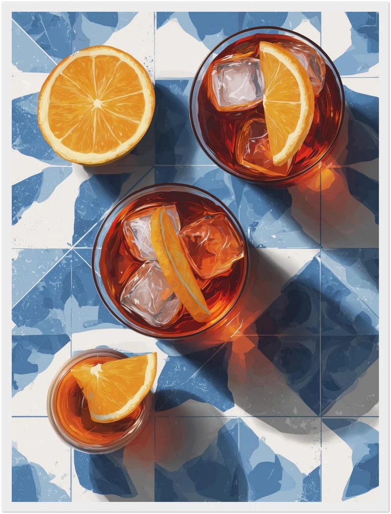 Aperitivo auf blauen Fliesen Poster