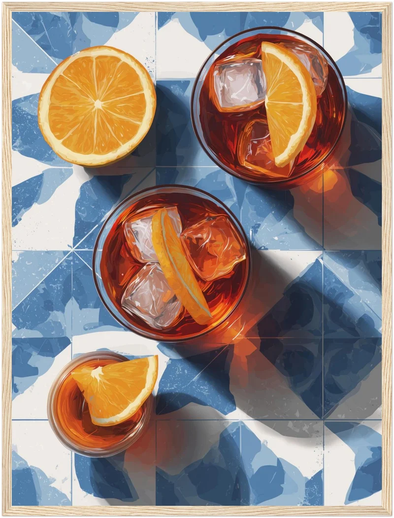 Aperitivo auf blauen Fliesen Poster