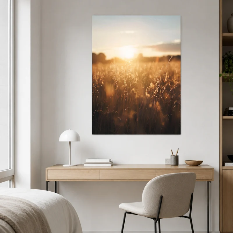 Goldenes Abendlicht im Grasfeld Leinwand