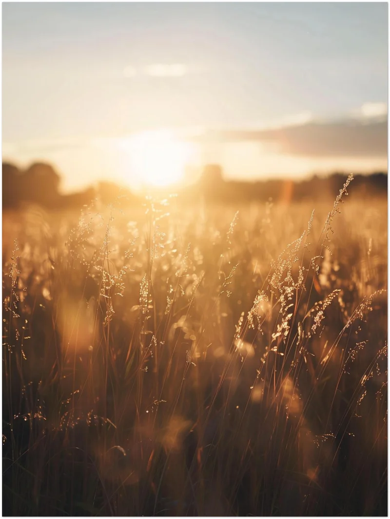 Goldenes Abendlicht im Grasfeld Poster
