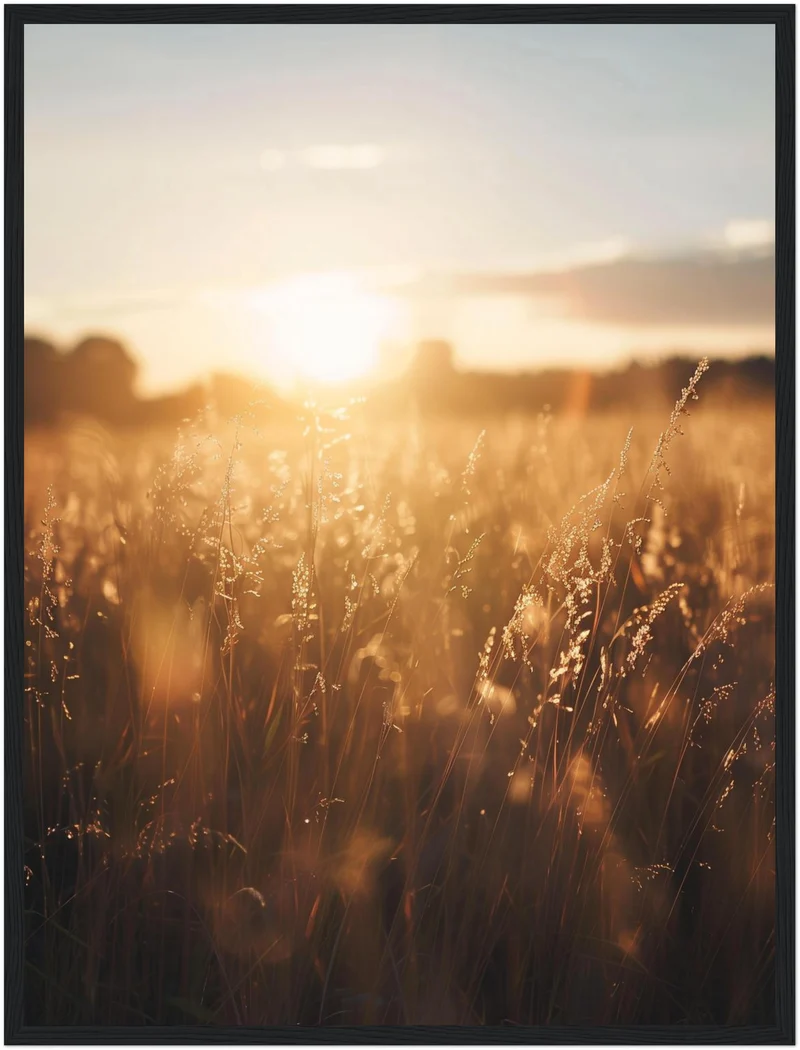 Goldenes Abendlicht im Grasfeld Poster
