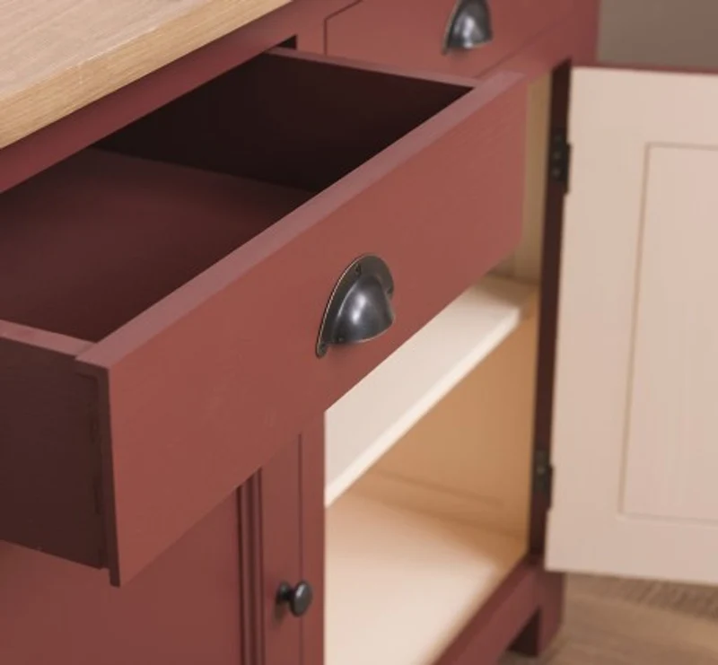 Casa Padrino Küchenschrank im Landhausstil mit 2 Türen, 2 Schubladen und Eichenholzplatte, 120 x 65 x 90 cm