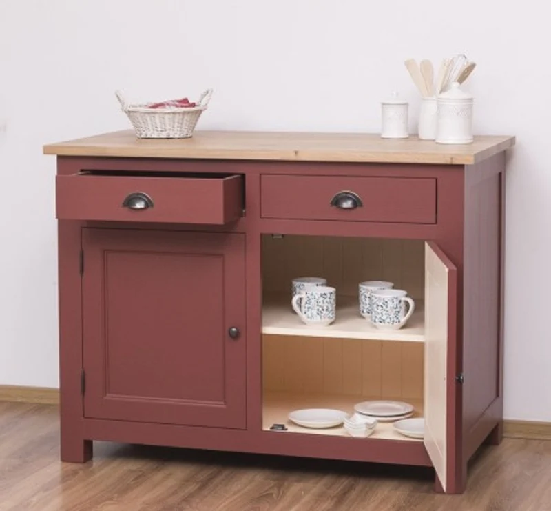 Casa Padrino Küchenschrank im Landhausstil mit 2 Türen, 2 Schubladen und Eichenholzplatte, 120 x 65 x 90 cm