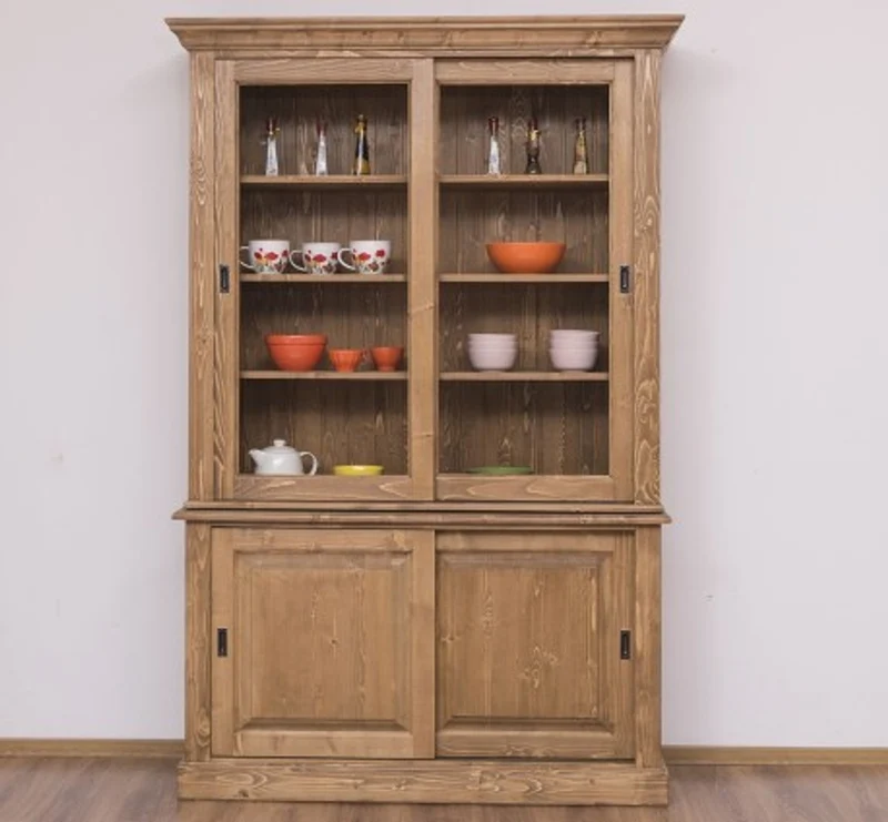 Casa Padrino Vitrine im Landhausstil mit 2 Schiebetüren, 141 x 48 x 212 cm