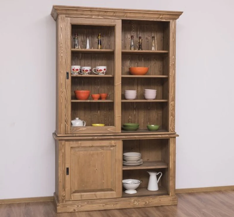 Casa Padrino Vitrine im Landhausstil mit 2 Schiebetüren, 141 x 48 x 212 cm