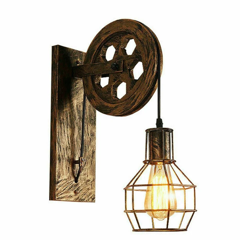 Vintage Wandleuchte aus Holz & Eisen |Rustikal Wandlampe~1327