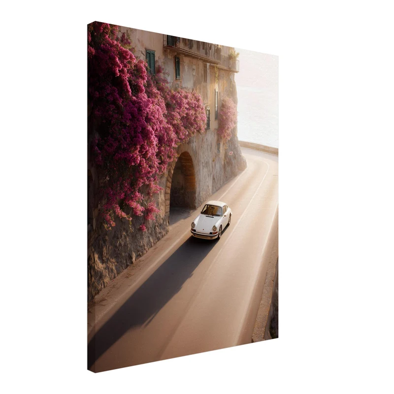 Weiße Küstenstraße im Sonnenlicht Leinwand