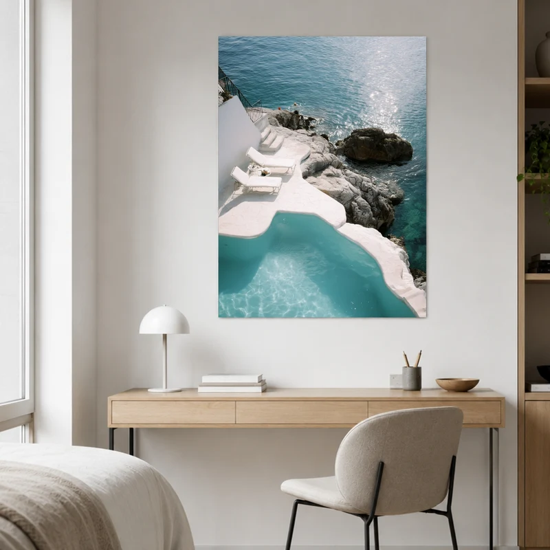 Weißer Pool am Meer Poster