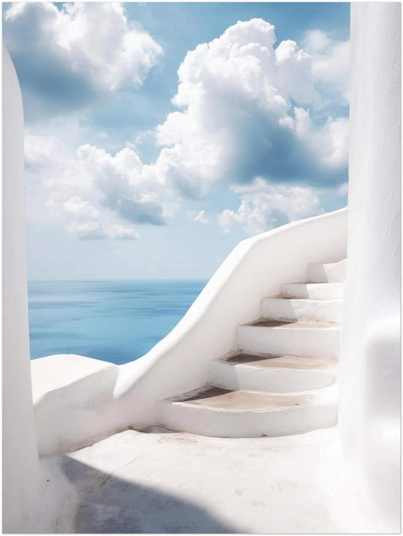 Weiße Treppe zum Meer Poster
