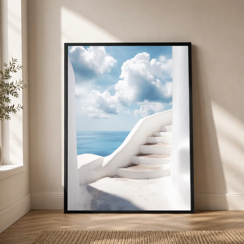 Weiße Treppe zum Meer Poster