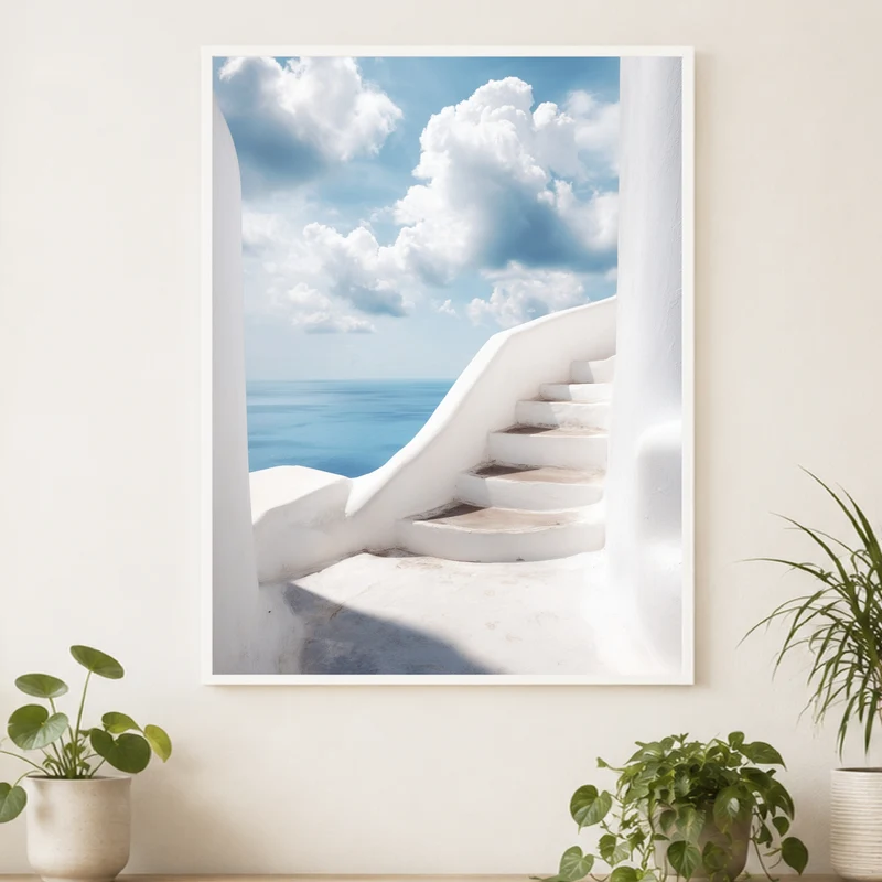 Weiße Treppe zum Meer Poster