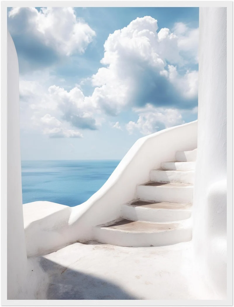 Weiße Treppe zum Meer Poster