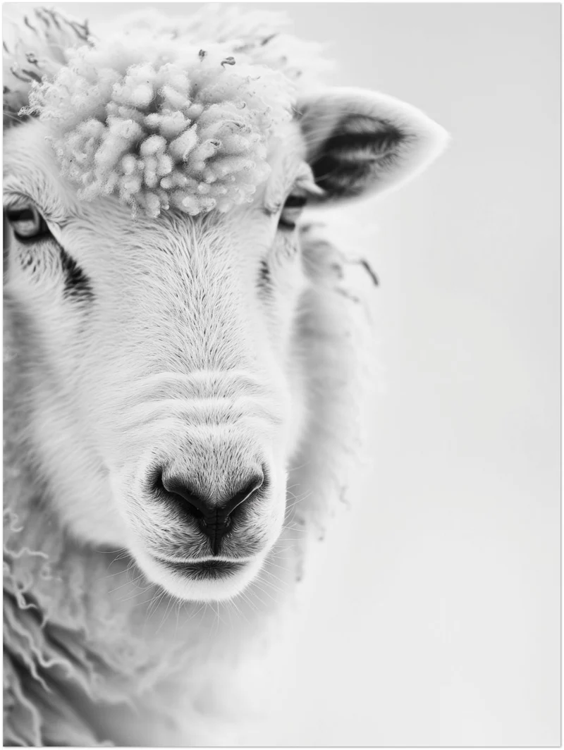 Schaf Portrait Schwarz Weiss Leinwand