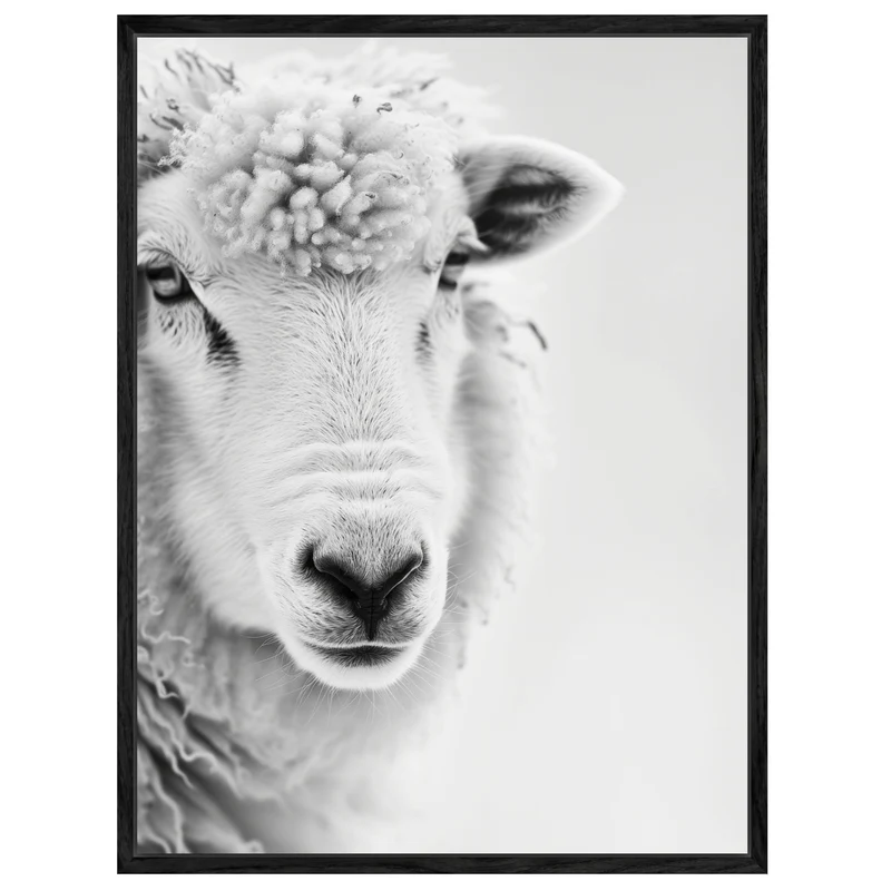 Schaf Portrait Schwarz Weiss Leinwand