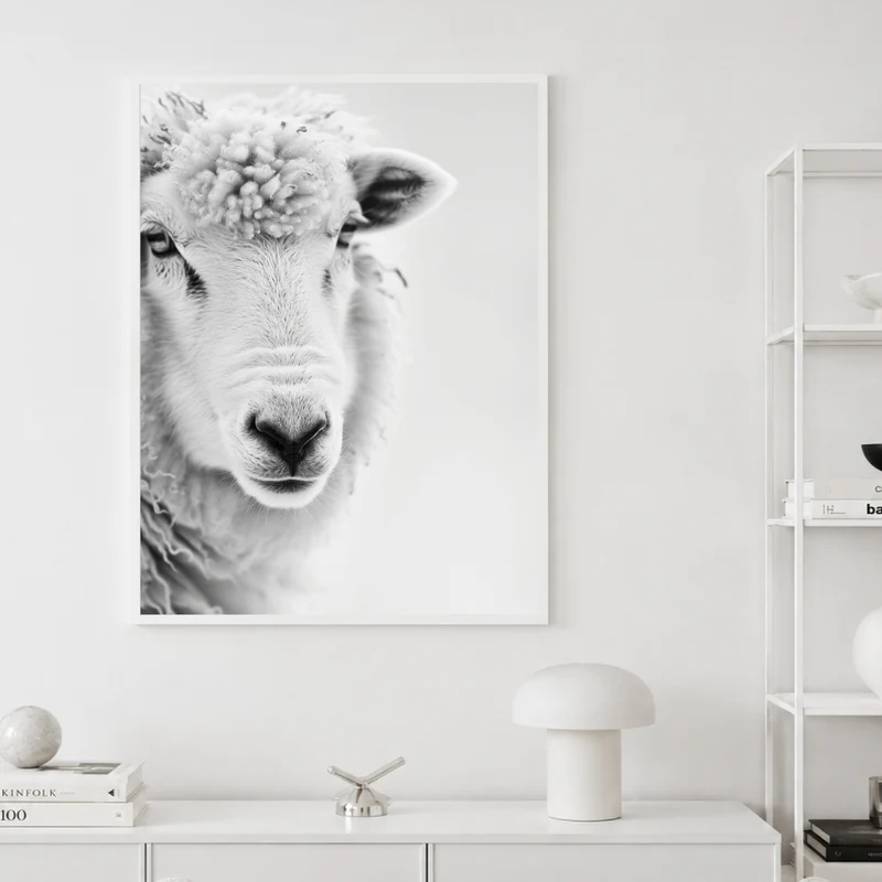 Schaf Portrait Schwarz Weiss Poster