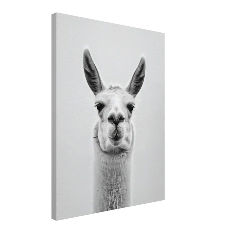 Lama Schwarzweiss Portrait Leinwand