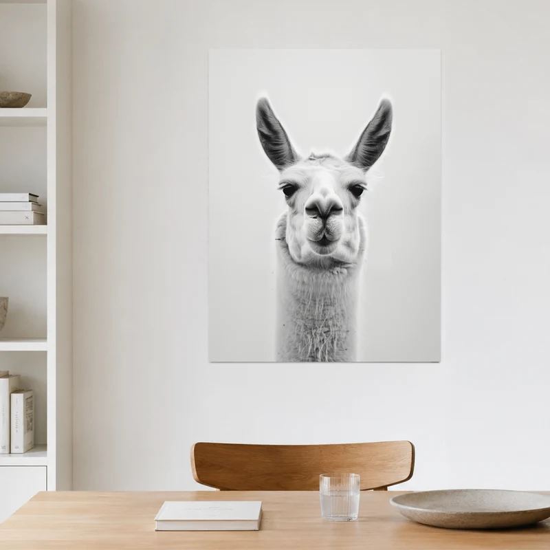 Lama Schwarzweiss Portrait Leinwand