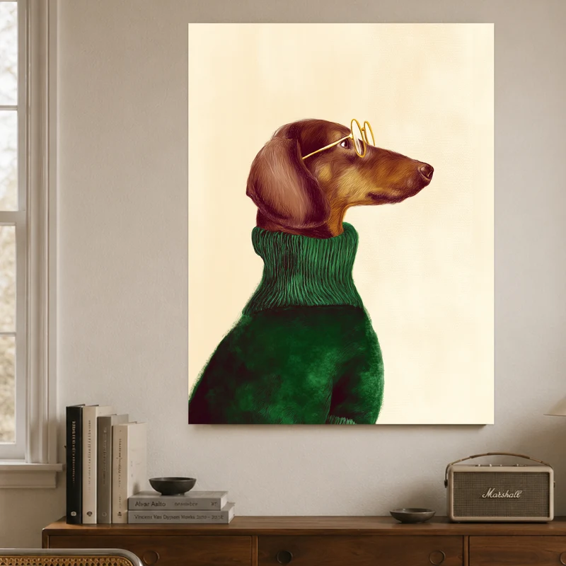 Dackel mit grünem Pullover Leinwand