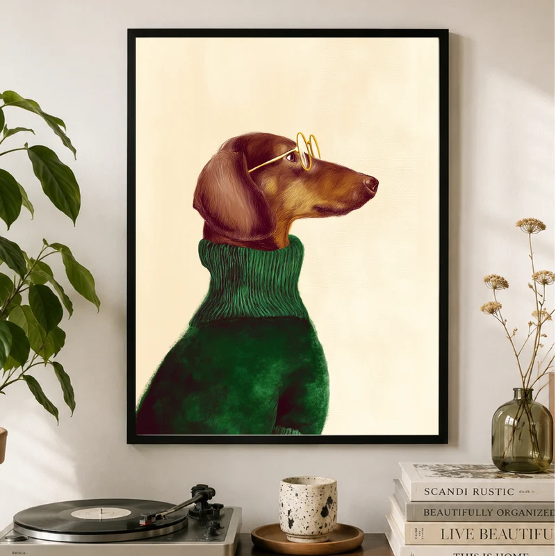 Dackel mit grünem Pullover Poster